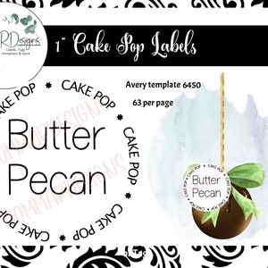 BUTTER PECAN cake pop Flavor tags, 1&quot;  Cake pop labels, cake pops
