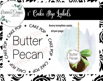 BUTTER PECAN cake pop Flavor tags, 1"  Cake pop labels, cake pops