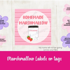 HOMEMADE MARSHMALLOW printable label, marshmallow stickers, strawberry marshmallows