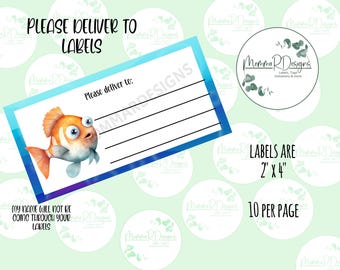 GOLDFISH PDT Labels,  Please deliver to labels, mailing labels, Address labels, Happy Mail Labels, self adhesive mailing labels