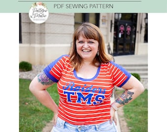 Raider Ringer T-Shirt | PDF-Schnittmuster, Erwachsenengrößen XXS - Plus 5X für ein Retro-Stil-T-Shirt & Kleid