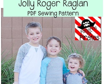 Jolly Roger Raglan Shirt Sewing PDF Pattern Sizes 3months to 14 For Boys or Girls- Modern and Stylish