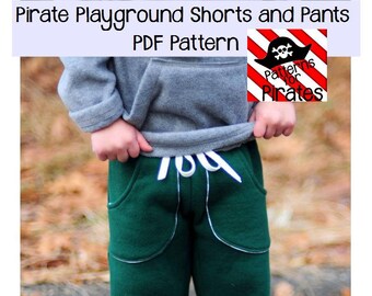 Pirate Playground Shorts and Pants Sewing PDF Pattern Sizes 3months to 14 For Boys or Girls- Modern and Stylish