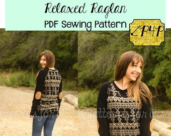 Women's Relaxed Raglan Shirt and Tunic Sewing PDF Pattern by Patterns for Pirates Sizes XXS-Plus#X Knit, Top, Long Short 3/4 Sleeve,Baseball