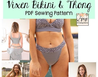 Vixen Bikini & String | PDF Schnittmuster, Erwachsene Größen XXS - Plus 5X