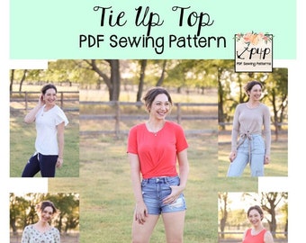Tie Up Top / Patrón de costura PDF, Tallas de adulto XXS - Plus 5X