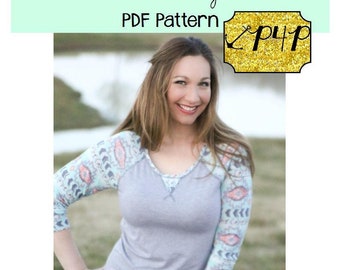 Slim Fit Raglan Shirt and Tunic Sewing PDF Pattern by Patterns for Pirates women's Knit, Top, Stylish, Long Short 3/4 Sleeve, Baseball