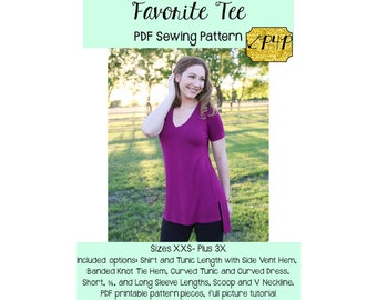 Favorite Tee | PDF Sewing Pattern, Adult Sizes XXS - Plus 3X