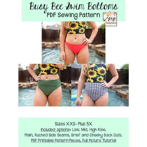 Busy Bee Swim Bottoms | PDF Sewing Pattern, Adult Sizes XXS - Plus 5X