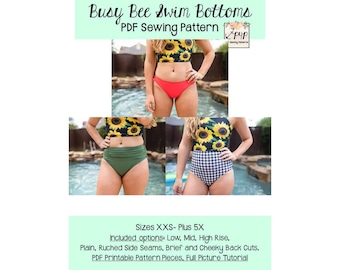 Bas de maillot Busy Bee | Patron de couture PDF, tailles adultes XXS - Plus 5X