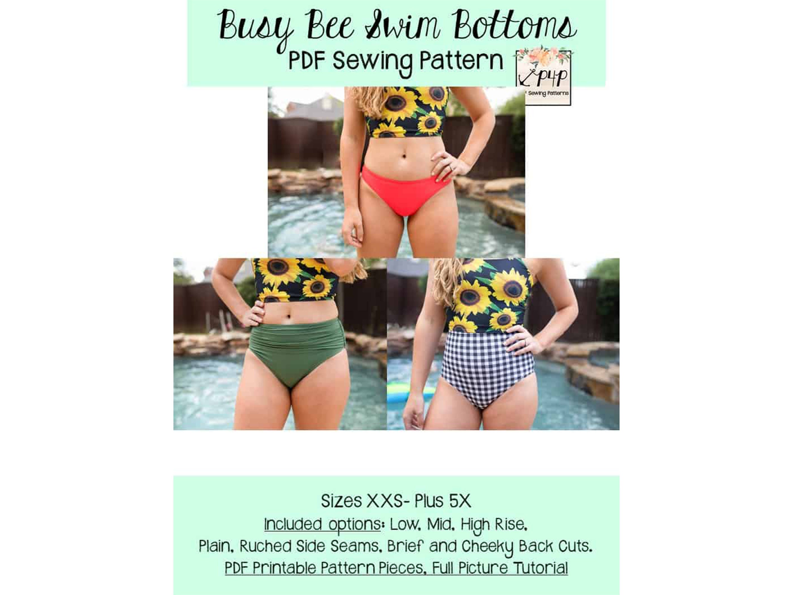 Busy Bee Swim Bottoms PDF Sewing Pattern, Adult Sizes XXS Plus 5X