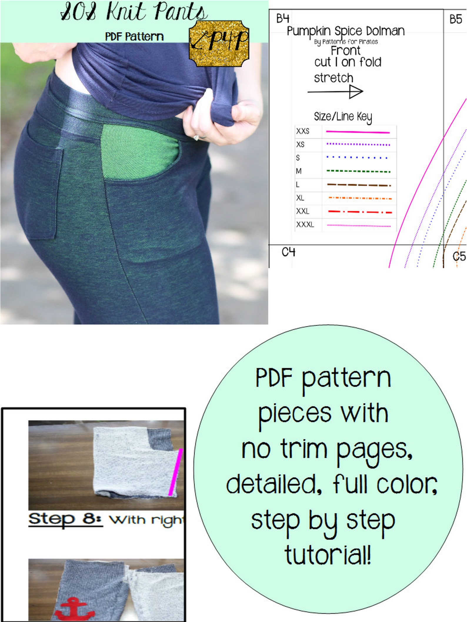 SOS Knit Pants PDF Sewing Patterns for Pirates Straight, Skinny Leg ...