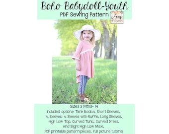 Boho Babydoll - Youth | PDF Sewing Pattern, Youth Sizes 3M - 14