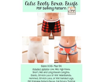 Cutie Booty Boxer Briefs | PDF Sewing Pattern, Adult Sizes XXS - Plus 5X
