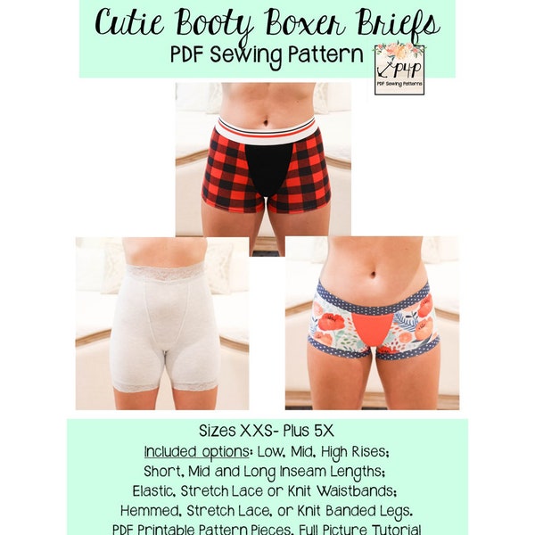 Cutie Booty Boxer Briefs | PDF Sewing Pattern, Adult Sizes XXS - Plus 5X