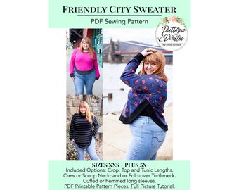 Friendly City Sweater | PDF Sewing Pattern, Adult Sizes XXS - Plus 5X