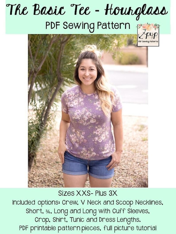 The Basic Tee - Hourglass | PDF Sewing Pattern, Adult Sizes XXS - Plus 3X