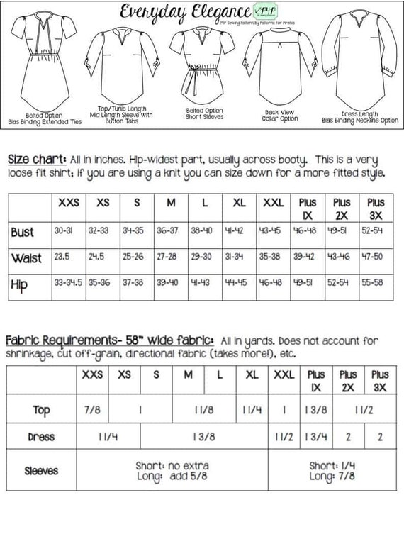 Everyday Elegance PDF Sewing Pattern, Adult Sizes XXS Plus 3X 