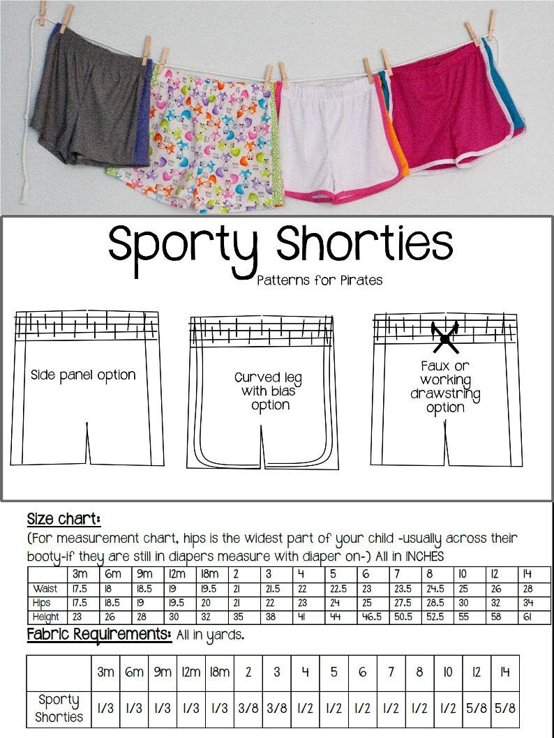Sporty Shorties Sewing PDF Pattern Sizes 3months to 14 For | Etsy
