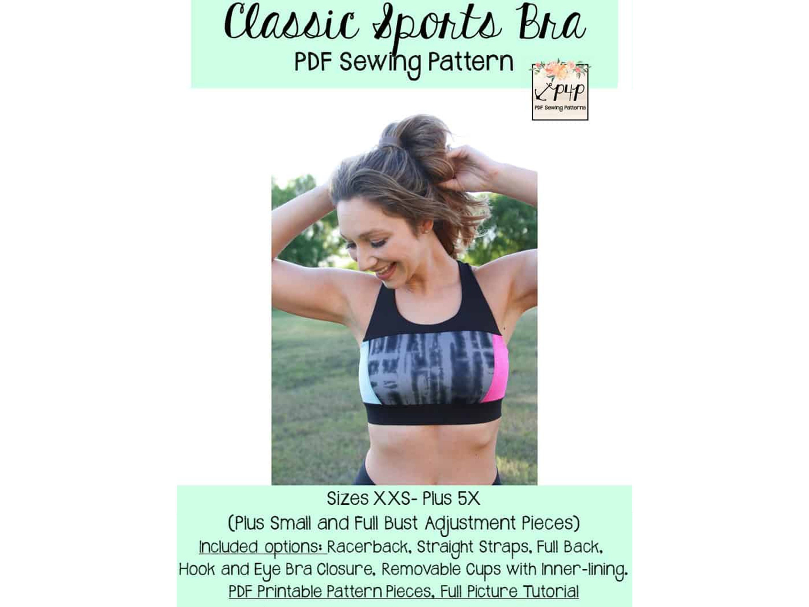 Classic Sports Bra PDF Sewing Pattern, Adult Sizes XXS Plus 5X 