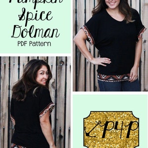 Pumpkin Spice Dolman Shirt für Frauen PDF Schnittmuster Größen XXS-XXL Strick, Top, Tunika Modern, Stylish, Langarm Bild 4