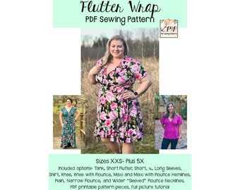 Flutter Wrap | PDF Sewing Pattern, Adult Sizes XXS - Plus 5X