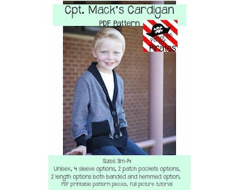 Cpt. Cardigan de Mack | Patron de couture PDF, tailles jeunes 3M - 14