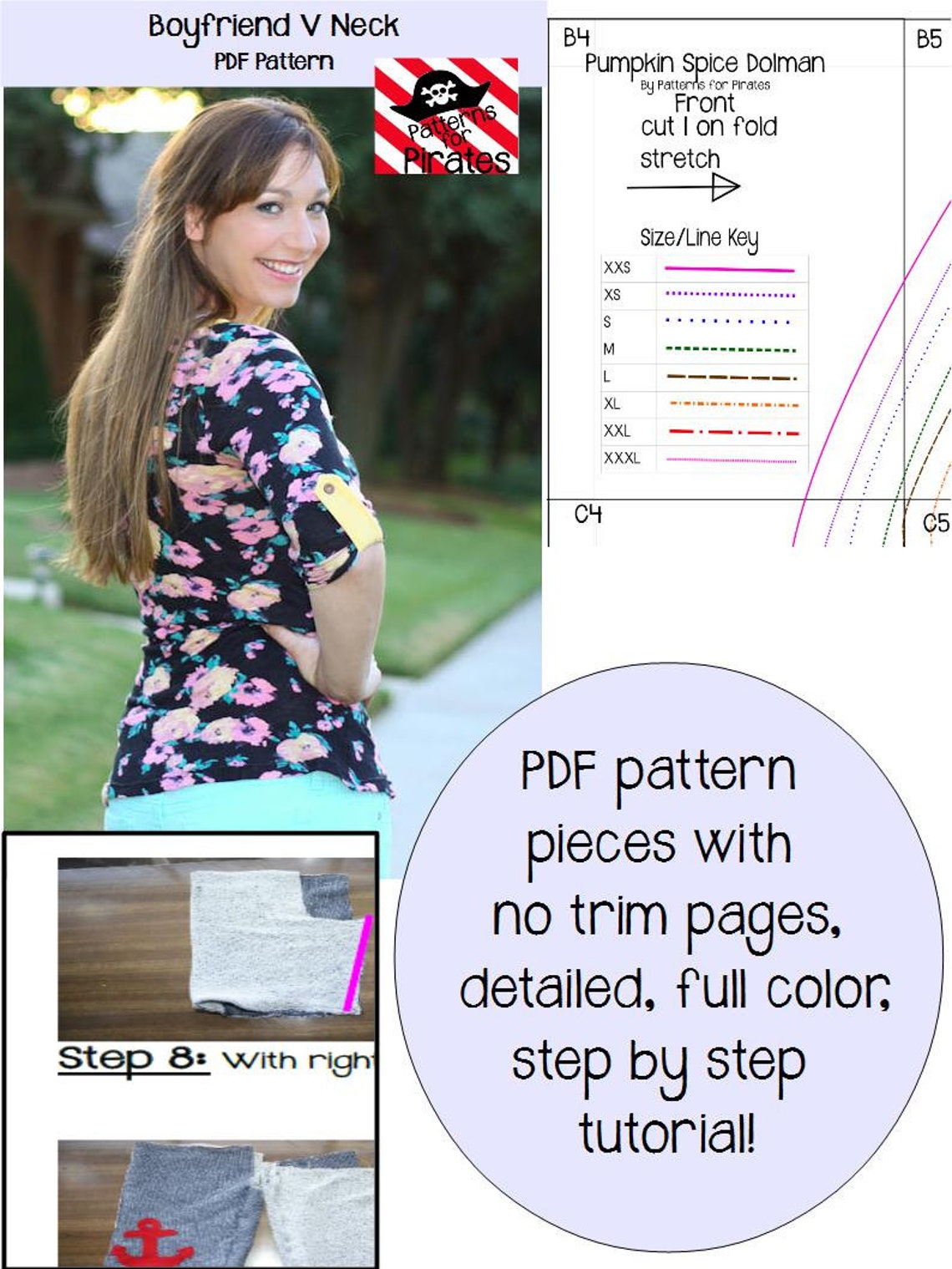 Boyfriend V Neck Knit Shirt Tunic Sewing PDF Pattern by Etsy