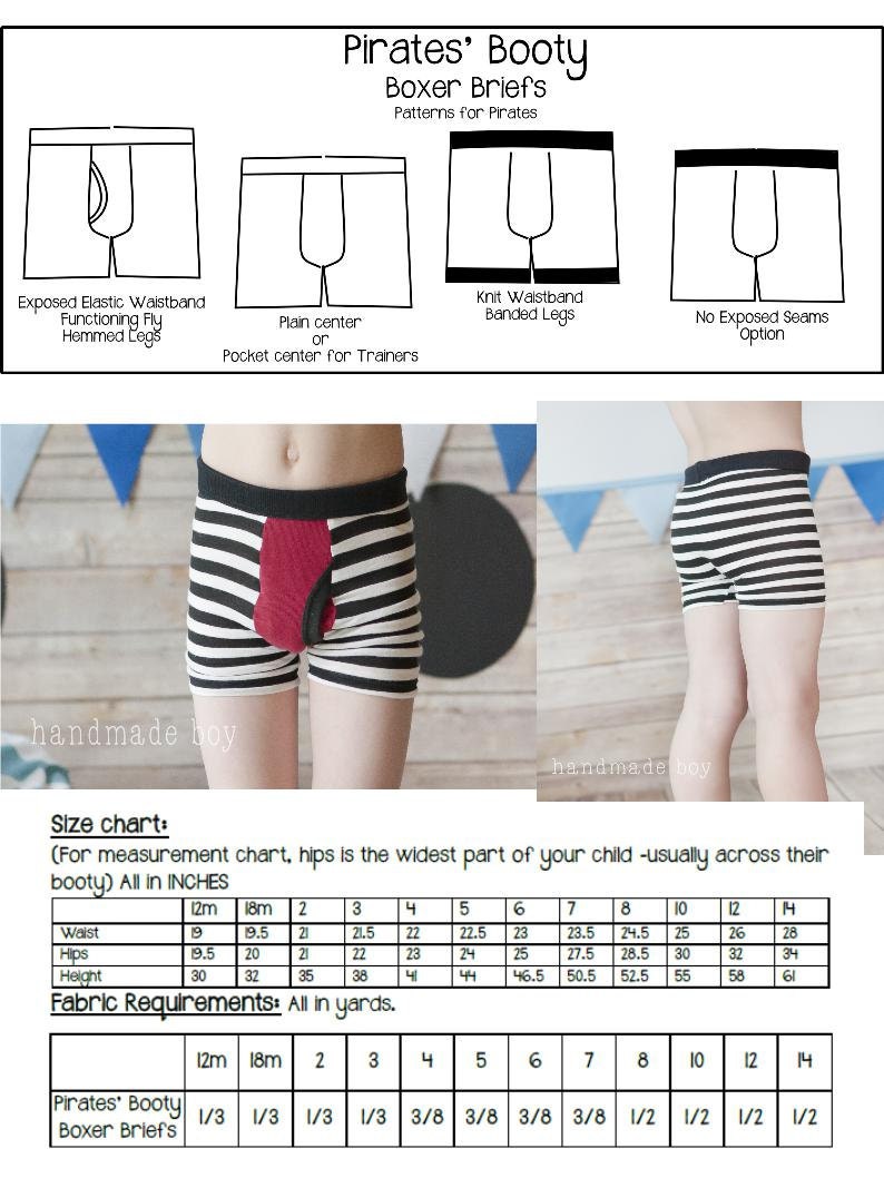 Pirates' Booty Boxer Brief Sewing PDF Pattern Sizes 12/18mth to 14 image 5