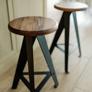 Counter Bar Stools, SET OF 2, Windmill Design, Wood Kitchen Stools, Modern Metal Stools, Handmade Bar Furniture, Industrial Bar Stools