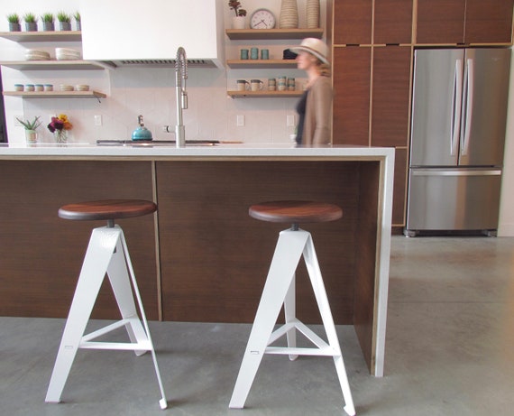 Set Of 2 Windmill Stool White Counter Height Metal Base Etsy