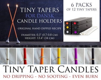 TINY TAPERS (6 boxes) for Quistgaard DANSK candle holders. 6 boxes of 12 new Tiny Taper candles, handmade original recipe Danish candles