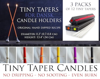 TINY TAPERS (3 boxes) for Quistgaard DANSK candle holders. 3 boxes of 12 new Tiny Taper candles, handmade original recipe Danish candles