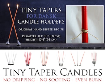 RED Tiny Tapers for Quistgaard DANSK candle holders. Box of 12 new Tiny Taper, thin tall candles, handmade original recipe Danish candles