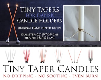 WHITE Tiny Tapers for Quistgaard DANSK candle holders. Box of 12 new Tiny Taper, thin tall candles, handmade original recipe Danish candles