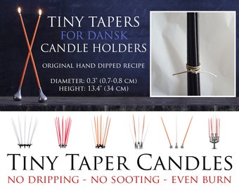 BLACK Tiny Tapers for Quistgaard DANSK candle holders. Box of 12 new Tiny Taper, thin tall candles, handmade original recipe Danish candles