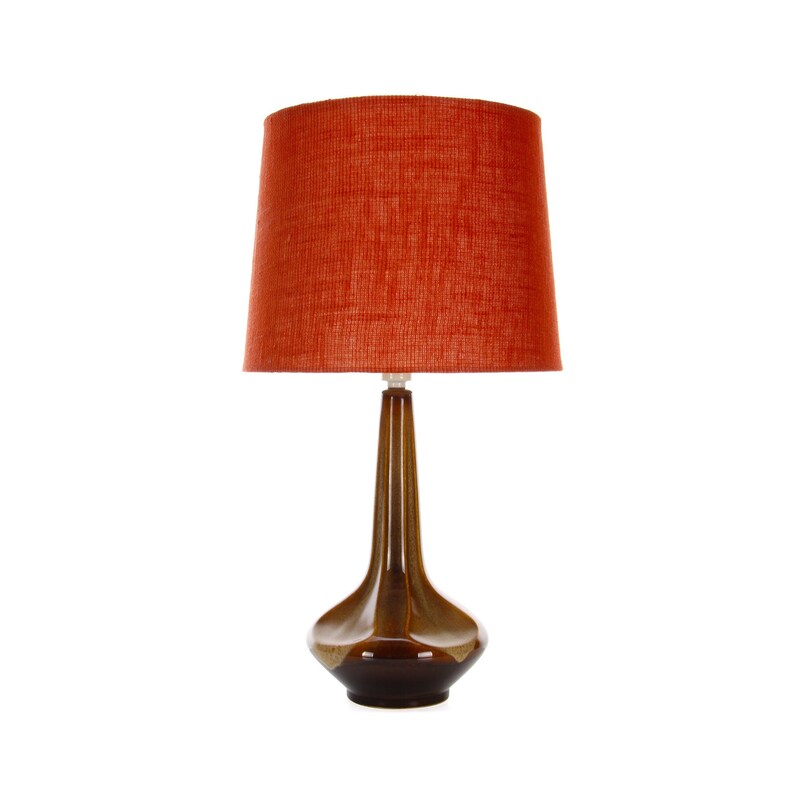 Large Brown Table Lamp By Einar Johansen For Soholm 1960s No 1207 Ceramic Light With Vintage Red Shade Included