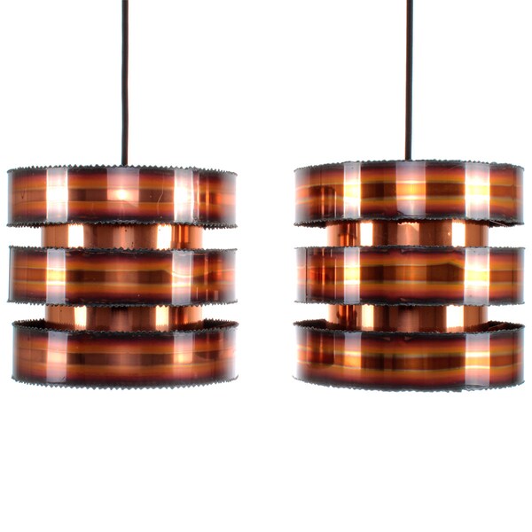 COPPER pendants - pair by Holm Sorensen & Co. Danish Mid century design. Rare pair of 1960s eclectic copper lamps in very good condition.