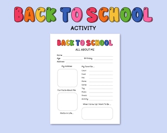 All About Me Worksheet, Back To School Printable Activity (PDF)