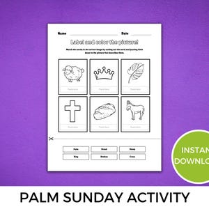 Etiqueta do Domingo de Ramos e impressão colorida, atividade do Domingo de Ramos, atividades de Páscoa, artesanato da escola dominical, história da Páscoa, artesanato do Domingo de Ramos