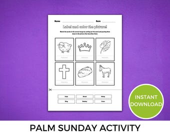 Palm Sunday Label & Color Activity, Sunday School Printable (Digital Download)