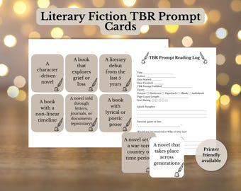 Literary Fiction TBR Prompt Cards, Reading Challenge (Digital Download)