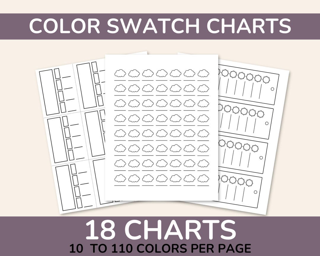 Color Swatch Chart Printable, Adult Coloring Supply Tracker, 18 Swatch ...