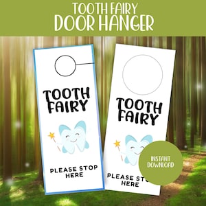 Zawieszki na drzwi z motywem Wróżki Zębuszki do druku, zestaw 2 sztuk (do pobrania w wersji cyfrowej)