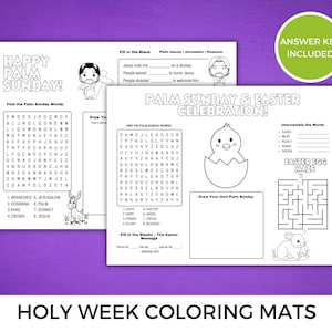 Holy Week Coloring Placemat Printable, Palm Sunday Activity, Easter Activities, Sunday School Craft, Easter Story, Palm Sunday Craft