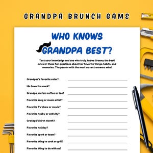 Who Knows Grandpa Best Game Printable, Brunch Games, Grandparents Day, Tea Party Games, Grandpa Trivia, Who Knows Best Game