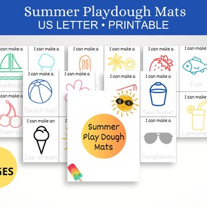 Printable Summer Play Dough Mats Printable, Fine Motor Skills, Learning Mats