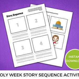 Palm Sunday Cut & Paste Story Sequence Activity Printable, Palm Sunday Activity, Sunday School Craft, Easter Story, Palm Sunday Craft