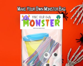 Make Your Own Monster Bag Tags Printable, Halloween Classroom Kit (Digital Download)
