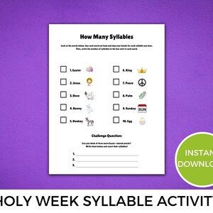Palm Sunday Syllable Activity Printable, Palm Sunday Activity, Easter Activities, Sunday School Craft, Easter Story, Palm Sunday Craft